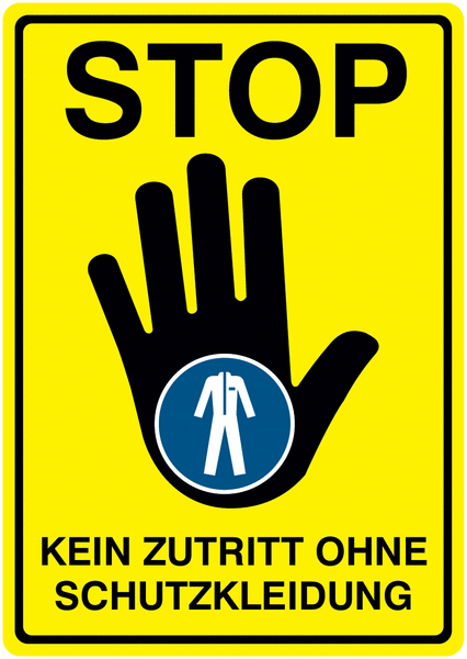 Kein Zutritt ohne Schutzkleidung - STOP-Kombischilder, Symbol nach