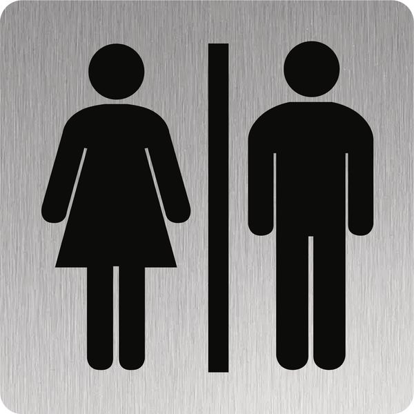 Plaque de porte en inox, picto rond "wc&quot