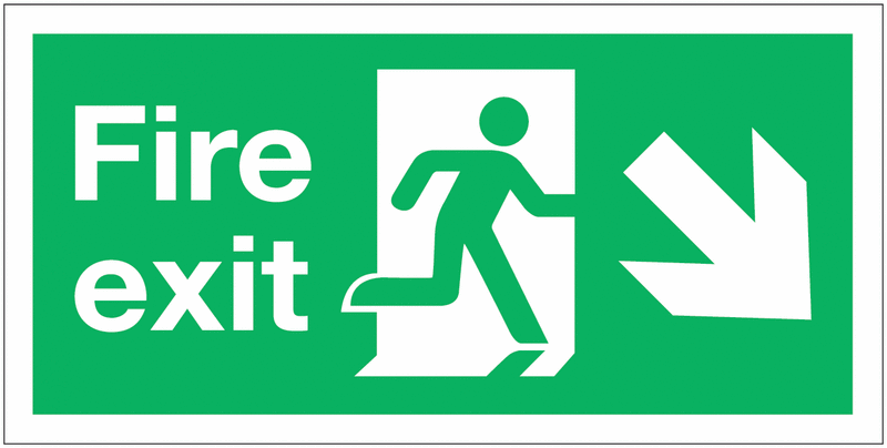 Fire Exit Running Man Right & Diagonal Arrow Down Signs