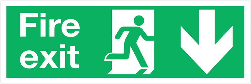 Fire Exit Running Man & Arrow Down Sign