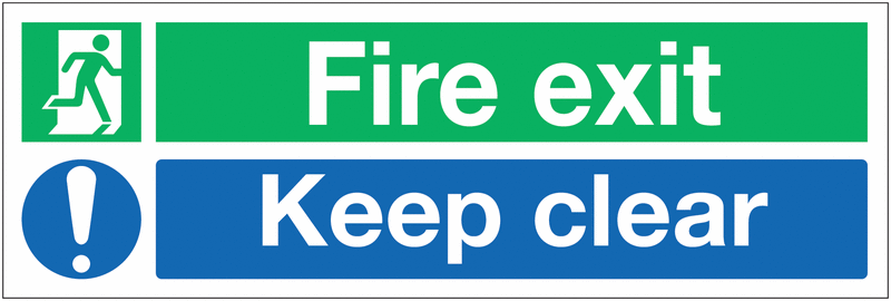 Fire Exit Keep Clear Sign (With Symbols)