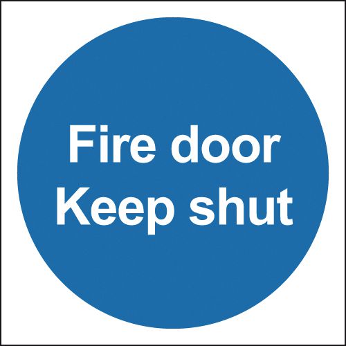 Vsafety Feuerwehrschild „Fire Door Keep Closed“ – Selbstklebend, 200x200 Mm, Blau, Gemäß EN ISO 7010