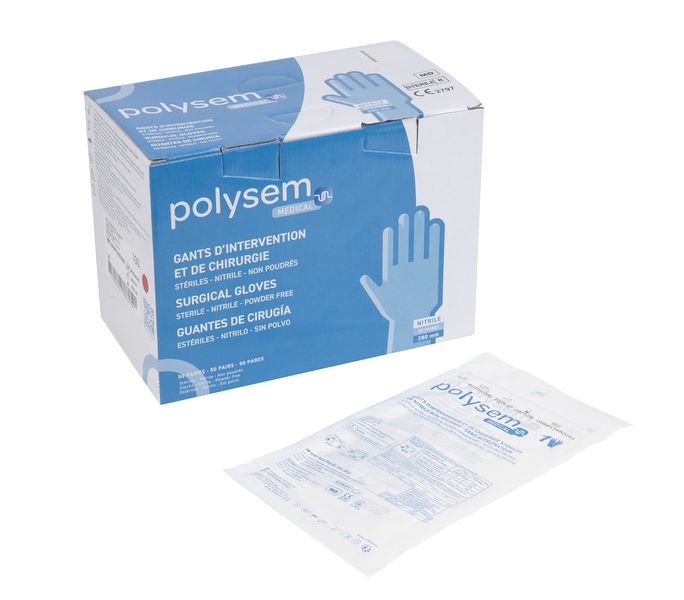 Gants nitrile blancs stériles non poudrés Polysem