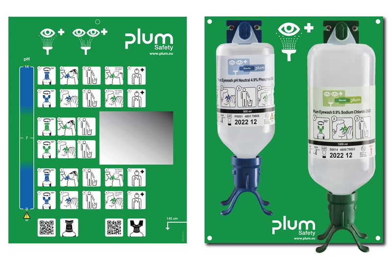 Station lavage oculaire Plum Duo 1 L NaCl + 500 ml pH Neutral
