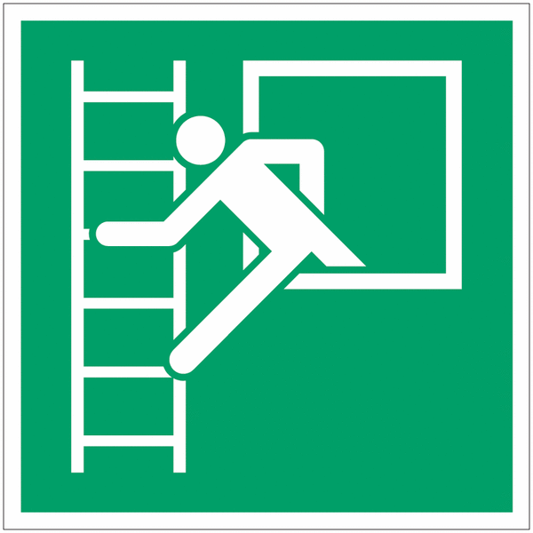 Señales ISO 7010 de evacuación cuadradas “Ventana de emergencia con escalera de emergencia