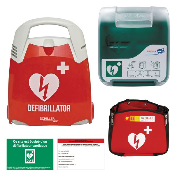 Pack DEA / DSA FRED® PA-1 + housse + panneau + armoire + étiquette de maintenance