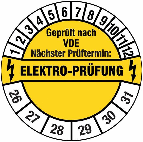 Elektro-Prüfung Geprüft nach VDE Prüfplakette, 100 Stück, in verschiedenen Größen, Prüfetikett Prüfsiegel Plakette Elektroprüfung (30 mm