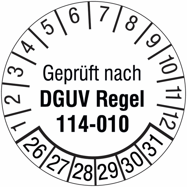 Prüfplaketten - Geprüft nach DGUV Regel 114-010 Prüfplaketten - Geprüft nach DGUV Regel 114-010