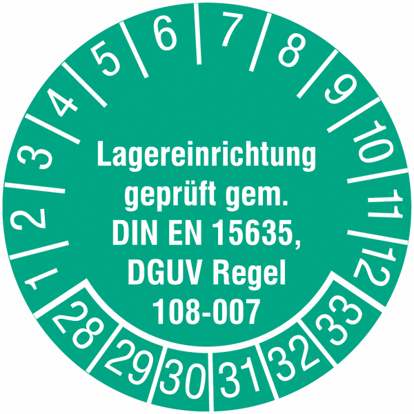 Dreifke Hinweisschild Prüfplakette DIN EN 15635 DGUV 208-061, 2026-2031