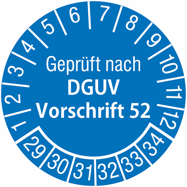 Prüfetiketten Geprüft Nach DGUV Vorschrift 52 – Prüfplaketten 30mm, 10 Stück Auf Rolle