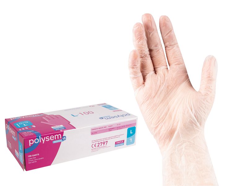 Gants Polysem en vinyle non poudrés à manchette longue