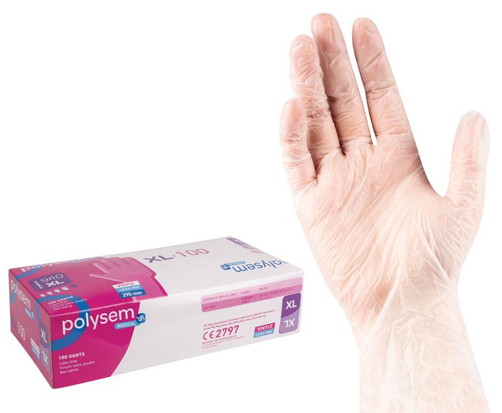 Gants Polysem en vinyle non poudrés à manchette longue