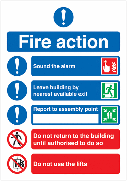 Fire Action Sign (with symbols)