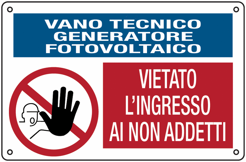 Cartello per impianti fotovoltaici in alluminio - Vano tecnico generatore fotovoltaico