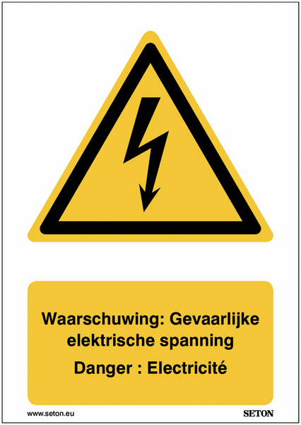 Panneau bilingue ISO 7010 Danger : électricité - W012 | Seton