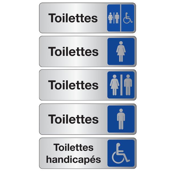 Plaque Signalétique Toilettes Mixtes – 100x100mm – Argent – Autocollant