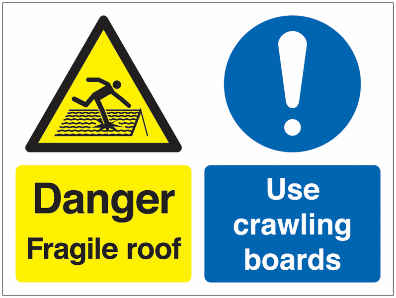 Danger Fragile Roof/Use Crawling Boards Signs