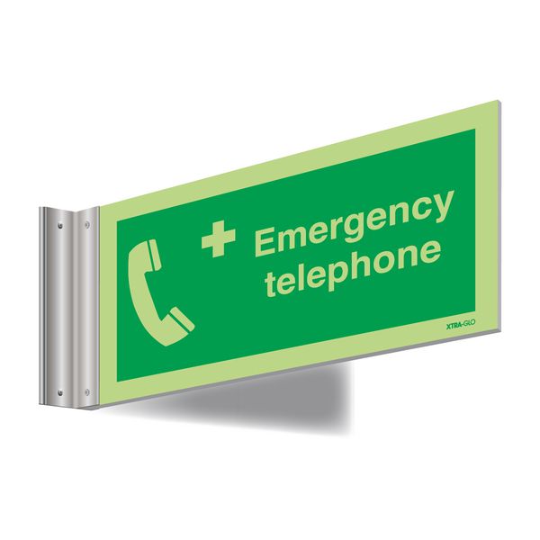 First Call Box Sign Xtra-Glo First Aid Telephone Double-Sided Corridor Sign | Seton