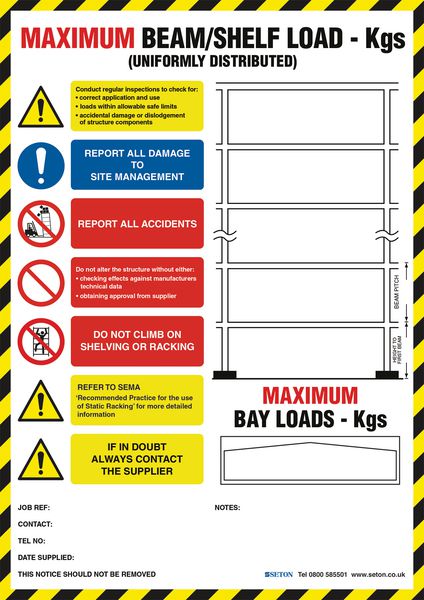 Storage Rack Weight. Sign Weight Load Identification Notices - Pallet racking | Seton