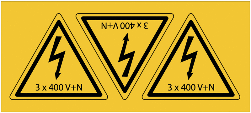 Zelfklevende stickers: 75x50 mm, 6 stuks - Let op elektrische spanning - Waarschuwingsbord met tekst (Duits) (geel/zwart) - rechtop - W012 - DIN EN ISO 7010 / ASR A1.3