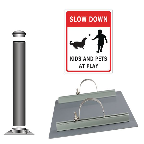 SLOW - Kids and Pets at Play Sign - Traffic Sign Install Kit | Seton