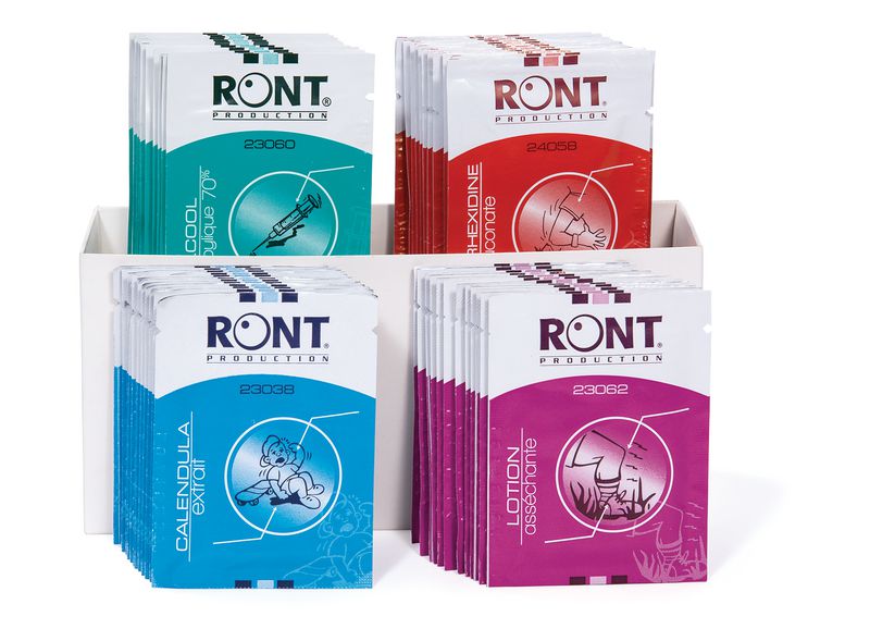 Assortiment de serviettes imprégnées pour les soins