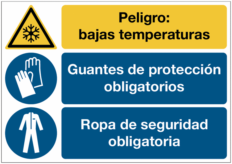Señal ISO 7010 Peligro bajas temperaturas Guantes y ropa de