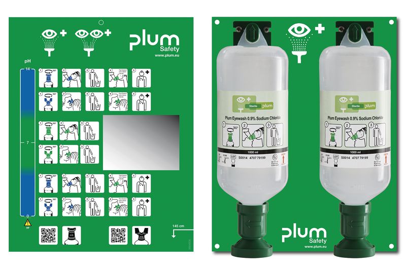 Estación de emergencia ocular con solución salina 2 x 1L Plum