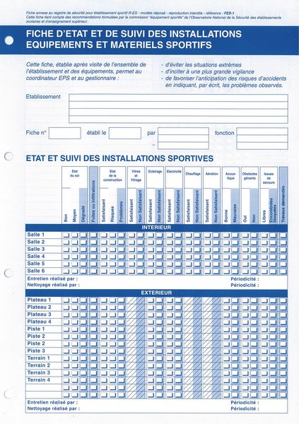 Fiche d'état et de suivi des équipements sportifs