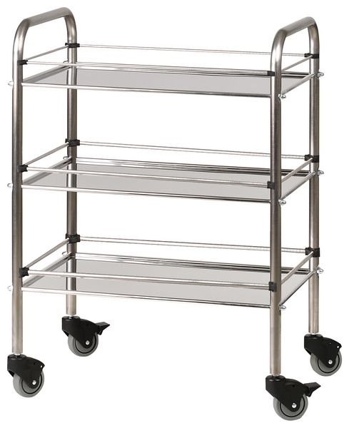 Guéridon médical inox 2 ou 3 plateaux avec galeries