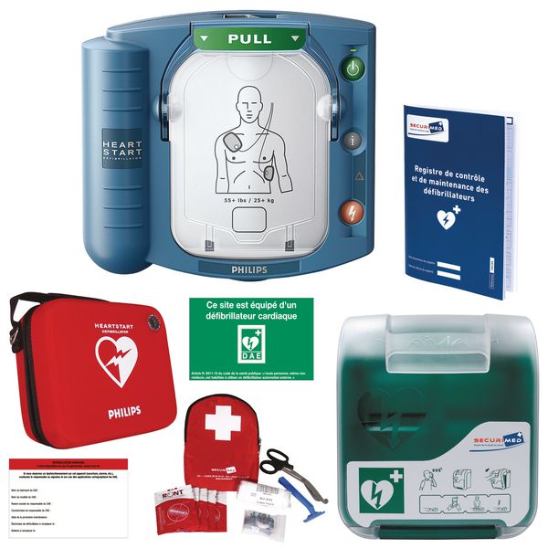 Pack défibrillateur HS1 avec housse slim + armoire + kit d'hygiène + signalétique + registre
