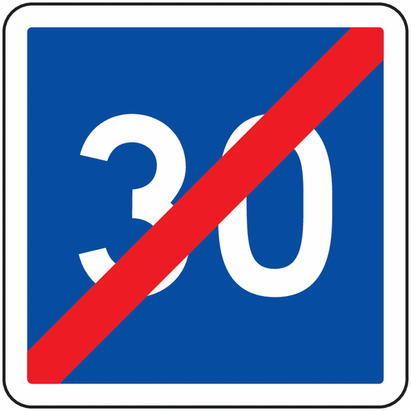 Panneau routier fin vitesse conseillée 30km/h C4B | Signals