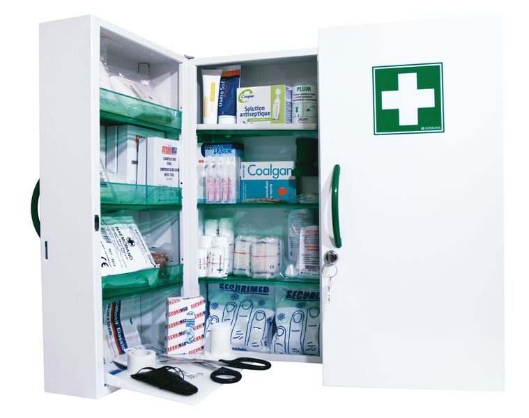 Armoire à pharmacie 2 portes en métal - garnie