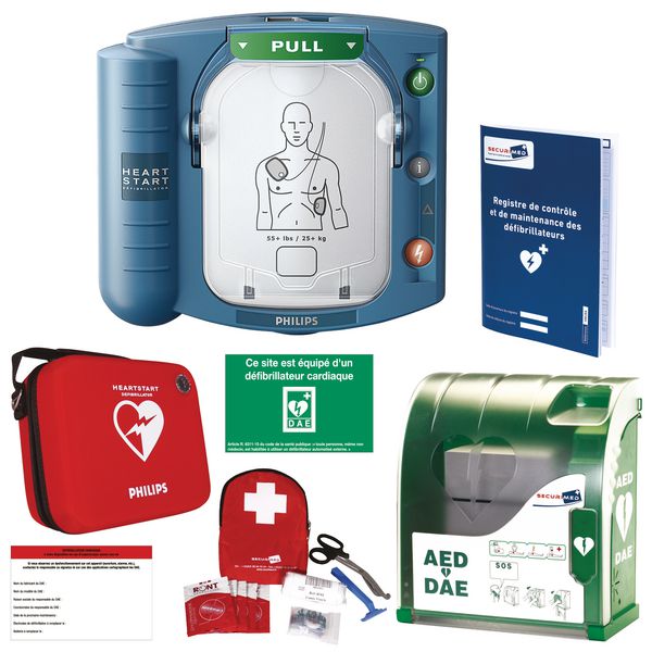 Pack défibrillateur HS1 avec housse slim + armoire + kit d'hygiène + signalétique + registre
