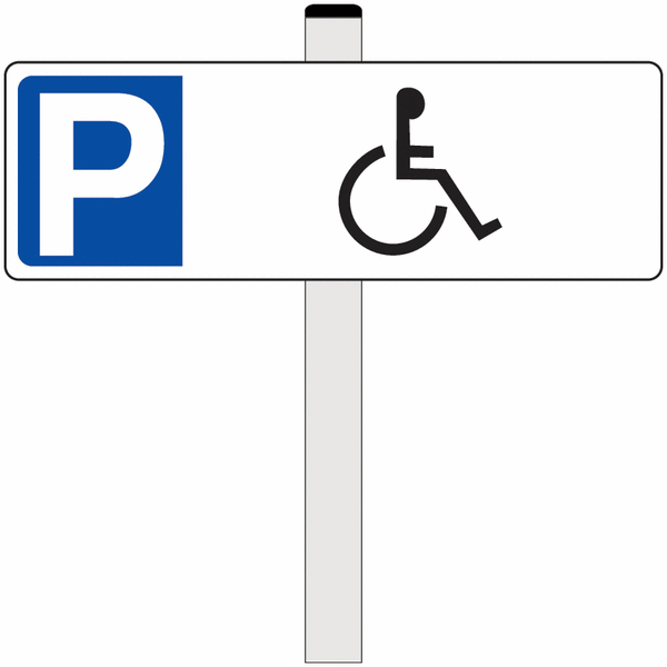 Parkeerborden van PVC, op paal "Parkeerplaats gehandicapten"