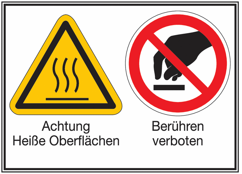 Achtung Hei e Oberfl chen Ber hren Verboten Mehr Symbolschilder ASR 