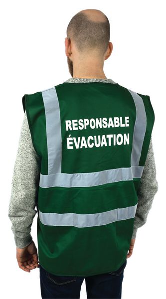 Gilet De Sécurité Jaune RESPONSABLE ÉVACUATION - Marquage Dos Flex Noir, Bandes Réfléchissantes, Tailles S à 5XL