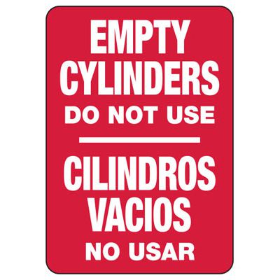 Bilingual Safety Sign - Empty Cylinders Do Not Use | Emedco