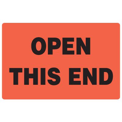 Fluorescent Shipping Labels - Open This End | Seton