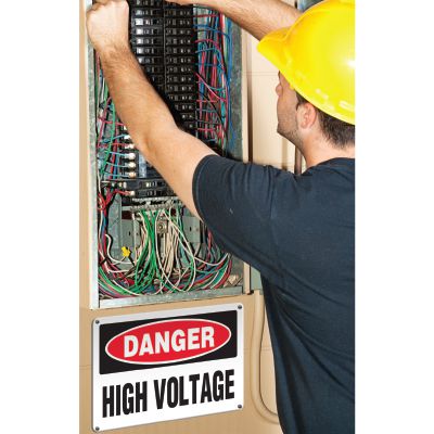SmartSign OSHA Safety Label - High Voltage Danger Sign, 5" X 3.5", Adhesive Vinyl, Black/Red On White, Bilingual English/Spanish - View #10