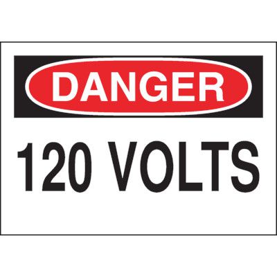 Danger 120 Volts - 5pk OSHA Electrical Labels | Emedco