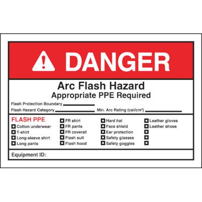 OSHA Safety Labels, Danger Arc Flash Hazard Appropriate PPE Required ...