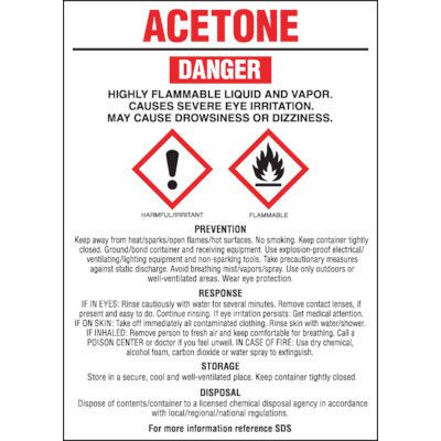 GHS Chemical Labels - Acetone, Chemical Safety Labels | Seton
