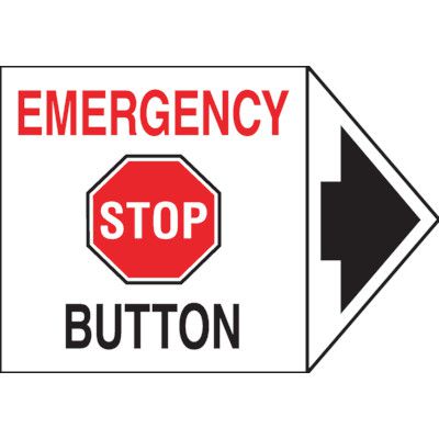 Simbol Emergency Machine Safety Arrow Labels - Emergency Stop Button | Emedco