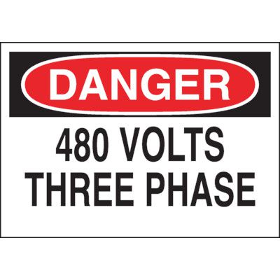 CQ3．ＤC Danger Labels - 480 Volts Three Phase | Emedco