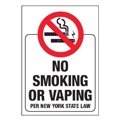 Seton New York State No Smoking or Vaping Glass Label (w/ Graphic) in Black/Red/White 10 in H x 7 in W | Vinyl