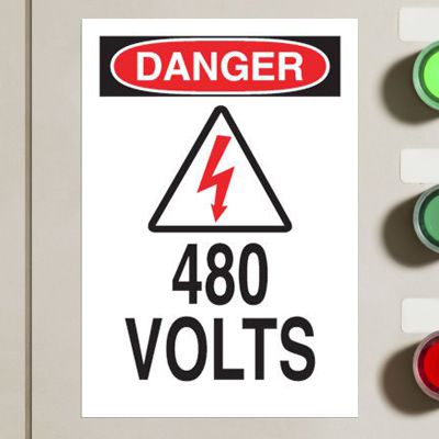 5x3.5 Danger 480 Volts ANSI Electrical Labels (5-Pack) | Emedco