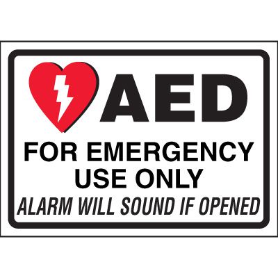AED Alarm Will Sound Cabinet Label | Emedco