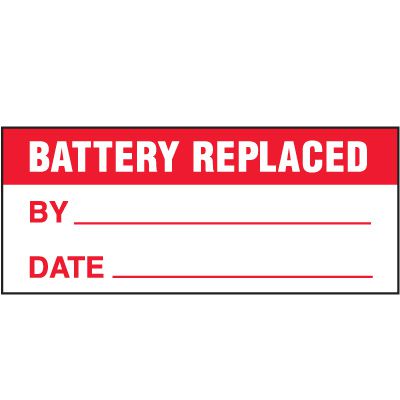 Battery Replaced Status Labels - Red on White Inventory Decals | Seton