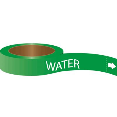 Domestic Cold Water Pipe Markers - 1" Height X 8" Width White On Green Self-Adhesive Labels With Arrows For Industrial Safety Marking